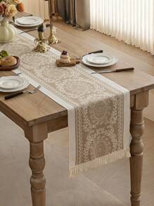 1pc Water-Resistant & Dirt-Proof Table Runner, Modern Minimalist Style, Handwoven Tassel Decor, Elevating Dining Table Artistic Feeling, Suitable For Family Gatherings Or Holiday Celebrations