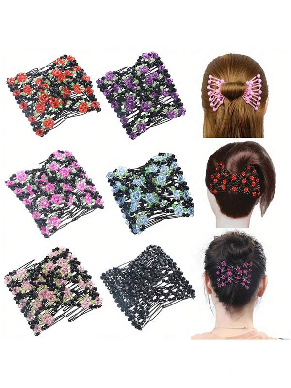 Fermaglio per capelli a forma di rosa con cristalli e perline - Perfetto fermaglio laterale per capelli da donna, accessori per capelli alla moda con perline di cristallo magiche, extension per chignon, accessorio per creare chignon, fermagli per capelli, fermagli per capelli