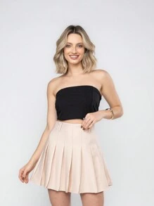 Pleated Skirt With Lining Shorts For Women In College Tailoring - Apricot - View 1