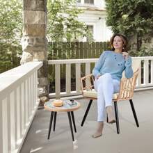 3 Pieces Of Outdoor Vine -Edited Furniture Sets, All -Weather Rattan Chair Chat Combinations, With A Round Table, Suitable For Gardens, Balconies, Backyard, Porch, Deck - Màu be - Xem 4