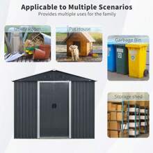 8ft X 4ft Outdoor Metal Storage Shed With Window And Metal Foundation For Backyard, Patio, Lawn (Black And White),CozyUp