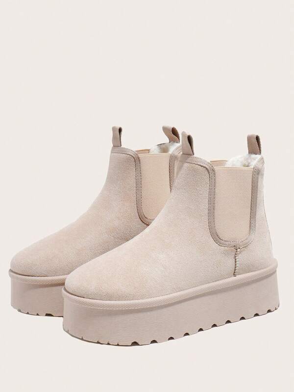 Women's Fashion Casual Sports Style Slip-On Thick-Soled Heighten Thermal Lined Elastic Short Snow Boots