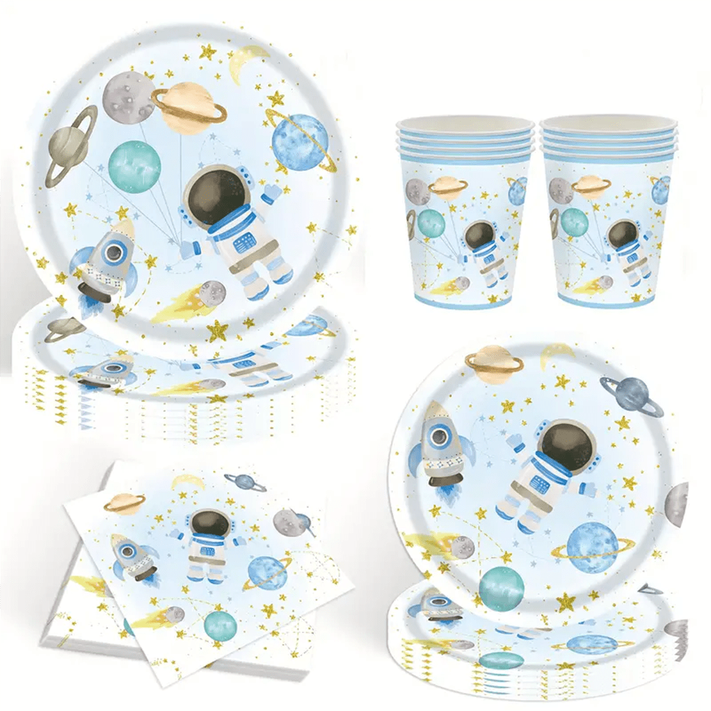 10pcs/20pcs Blue Astronauts Party Supplies Space Theme Party Paper Plates Napkins Tableware Set Galaxy Space Planet Astronauts Theme Birthday Party Decorations, For Halloween Or Christmas Party,
