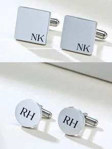 1 Pair Custom Personalized Letter Cufflinks Father Groom Gift Wedding Cufflinks Stainless Steel Cufflinks Groom And Groomsmen Wedding Gifts Stylish, Simple, Simple, Casual, Old Style Customization, Personalized, Unique, Gift For Boyfriend, Father, Family, Friends, Son's Anniversary, Valentine's Day, Father's Day, Birthday, Graduation, Daily Wear, Suitable For Weddings ,Prom - Silver - View 6