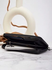 Ví dài cơ bản màu trơn tối giản thời trang công sở giản dị Ví điện thoại di động nhiều ngăn đựng thẻ Ví đa năng cho nữ Ví nam Hộp đựng thẻ & Hộp đựng tiền Quà tặng cho nữ Quà tặng cho nam Ngày lễ tình nhân - màu đen - Xem 3
