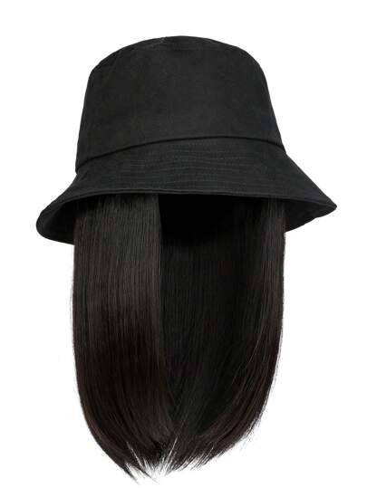 可拆卸渔夫帽假发，齐肩长发，自然外观合成纤维耐热全顶帽假发适合日常佩戴