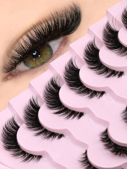 GROINNEYA 7 Pairs New Cat Eye Lashes Natural Long Clear Band Lashes Winged End Eye Elongated Eyelashes Faux Mink Eyelashes Makeup (XF07)