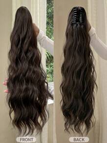 Claw Ponytail Extension Hair Dark Brown 24 Inch Long Water Wave Heat Resistant Fiber Synthetic Ponytail Hairpiece For Women Girls Daily Use - Brown - View 7