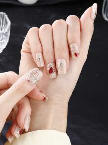 Pretty Guardian Nails, Ensemble de 10 pièces, Rose, Type d'échelle court, Faux-ongles à presser, Ongles courts de Noël, Art des ongles portable, Fait main, Design élégant et généreux, Fournitures d'ongles de style français haut de gamme - Rose bonbon - Voir 3