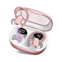 OYIB 无线耳机蓝牙 5.4 运动耳机，50H 蓝牙耳机带耳塞，带 ENC 麦克风的耳罩式低音，小巧便携的健身/跑步无线耳机，入耳式无线耳机迷你耳塞带充电盒 LED 电量显示适用于 Apple iPhone、iPad、笔记本电脑、适用于 IOS/Android 用户、适合家人、朋友、儿童、生日、圣诞节、冬季、节日的礼物 - 玫瑰金色 - 查看 1