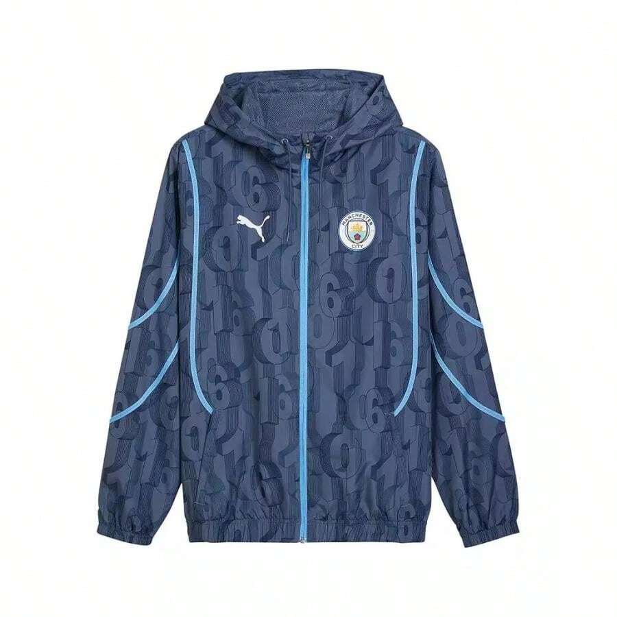 Men's Navy Manchester City 2024/25 Pre-Match Anthem DryCELL Full-Zip Hoodie Jacket |  | Men Sports Jackets - Blue - View 1