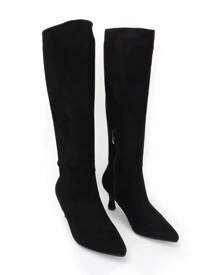 Botas Altas de Mujer en con Tacón Bajo Tipo Kitten, Estilo Elegante y Cómodo - Negro - Ver 2