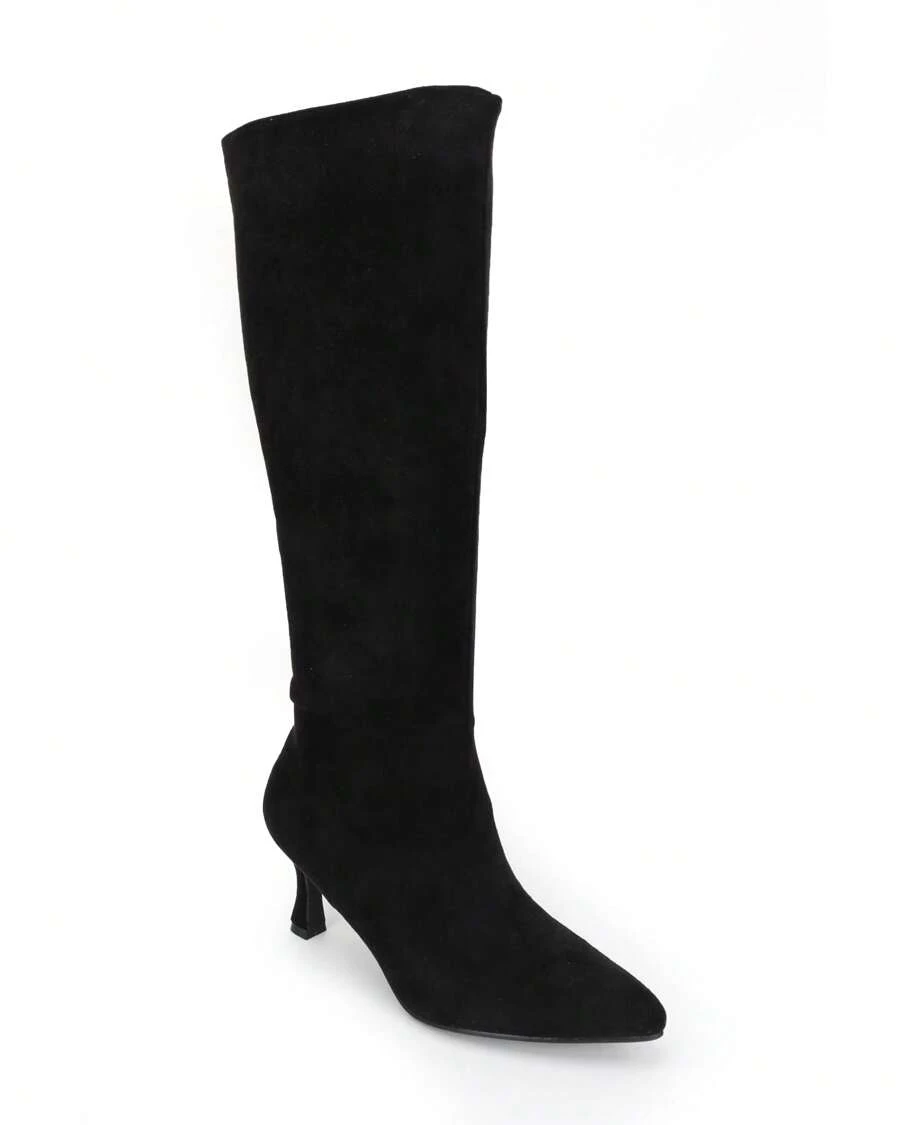 Botas Altas de Mujer en con Tacón Bajo Tipo Kitten, Estilo Elegante y Cómodo - Negro - Ver 1