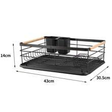 Living And Home Kitchen Countertop Stainless Steel Dish Drainer Rack,Cutlery Holder Dish Drying Rack With Wooden Handle,Kitchen Organizer Storage Shelf