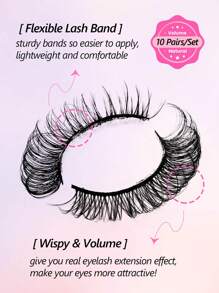Rikuaild 10 Pairs D Curl Russian False Eyelashes, Natural Lengthening & Volumizing, Fluffy Criss-Cross 3D Effect, New Design - 交叉款 - 查看 5