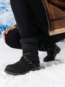 Women's Black Comfortable And Warm Fashion Casual Mid Calf  Faux Furry Outdoor Indoor Commuter Christmas Winter Snow Boots - 黑色 - 查看 3