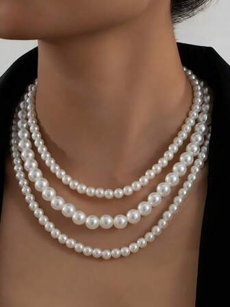 1 Stück stilvolle mehrschichtige Perlenkette für Frauen, Schmuckzubehör für Feiertage, Festivalgeschenke