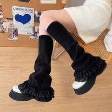 1 Pair Of Autumn/Winter Long Warm Sock Boot Covers, Vintage Spice Lace Big Lace Maiden Jk Flared T-Shaped Sock Leg Socks - Multicolor - View 2