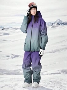 Set costum de schi pentru femei, 1 buc., jachetă și pantaloni de schi pentru exterior, design anti-pierdere cu fermoar lipit, set costum de schi cu buzunare cu fermoar, echipament de schi pentru sporturi de iarnă, îmbrăcăminte sport, potrivit pentru activitățier liber, echipament de schi de iarnă, structură întărită, echipament de schi funcțional, echipament de zăpadă durabil, haine de schi, ținute de schi pentru femei - Dusty Purple - Vizualizare 12