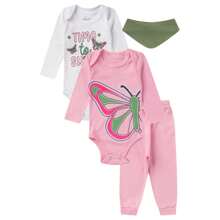 6 Piece Baby Bodysuit Kit For Boys And Girls 100% Cotton - 2 Bodysuits And 1 Romper - Hot Pink - View 4
