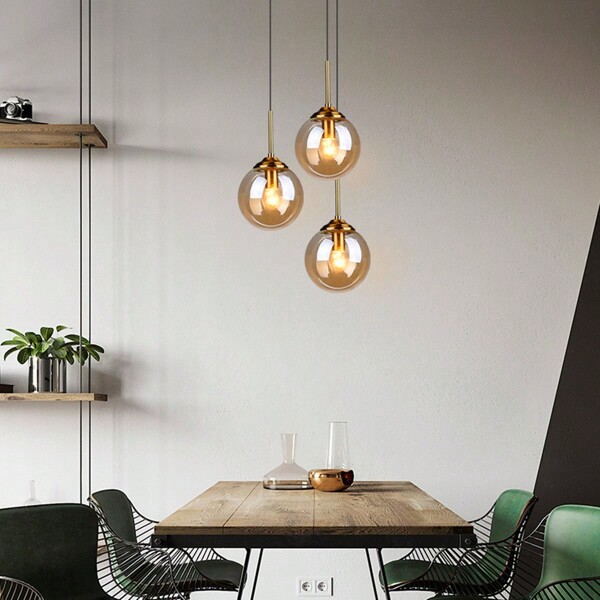 Modern Luxury LED Glass Chandelier Nordic Creative Spherical Pendant Light Living Room Dining Room Bedside Simple Pendant Lamp Hotel Villa Interior Decor Hanging Lamp Energy Saving LED Home Lighting Fixtures