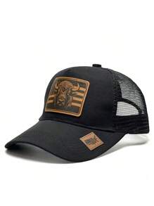 1pc Cow Print Baseball Cap - Unique Leather Patch Design, Breathable Mesh Back, Quick Closure, Suitable For All Seasons, Hand Wash Recommended - Casual Outdoor Style,Summer,Beach,Hat - Bull - View 2