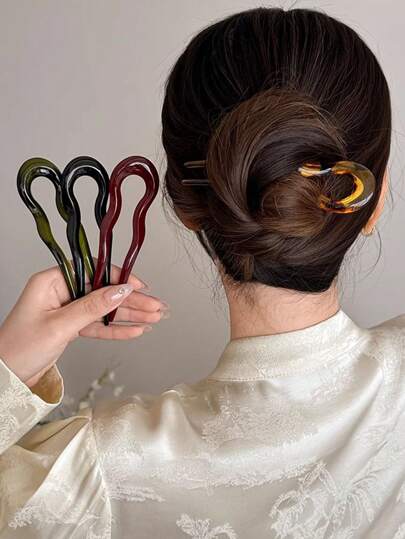 1/2/4pcs French Twist Spin Hair Forks, U-Shaped Wavy Hair Clips, Suitable For Spiral Buns, Tortoiseshell, Fashionable Flexible Women Hair Accessories Hair Styling Pins Hair Bun Maker Bun Hair Piece, School Stuff