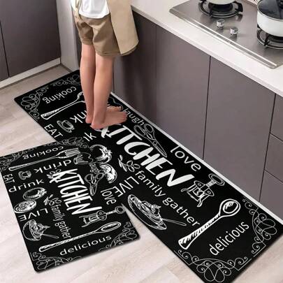 1 Piece Large Rectangular Minimalist Kitchen Mat With Engraving - Non-Slip, Washable, Lightweight, Easy Care - Perfect For Hallways, Laundry Rooms, Bathrooms, Home Decor, Spring Decor