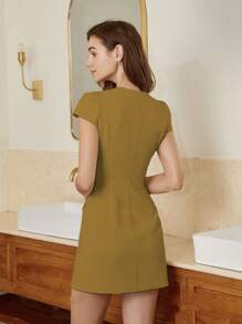 Liuhan Fashions Short Dress Button Front Flap Detail Summer Spring Elegant Chic Women - 棕色 - 查看 2