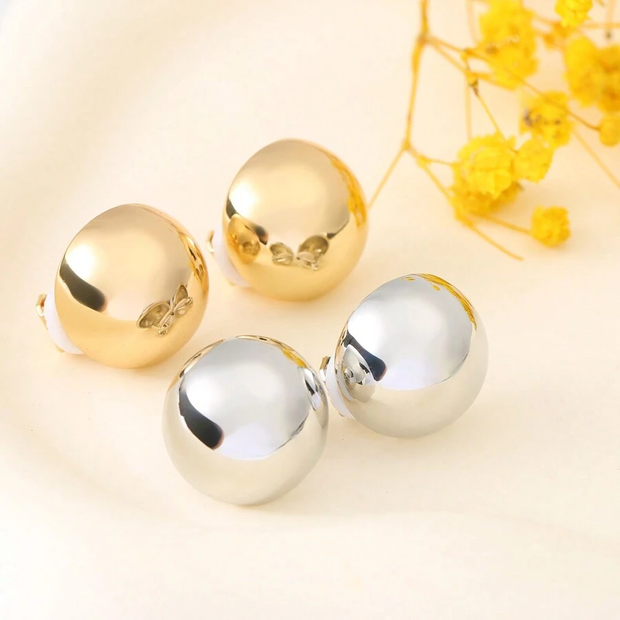 1pair Elegant High-End Lightweight Spherical Clip-On Earrings, Unique Round Design, Versatile Personalized Earring Clips
