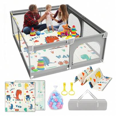 150x180cm Box Bambini con Materassino,Recinto per Bambini, Box Neonato con Tappeto Schiuma,Recinto Neonato con Rete Traspirante Sui Quattro Lati e Ventose