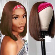 8"-14" Bob Headband Wigs Human Hair Short Bob Headband Wigs Straight Bob Human Hair Wigs Glueless Wigs Short Straight Wigs Hair Short Bob Headband Wigs - Brown - View 2