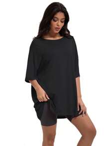 Women's Crew Neck Plus Size T Shirts Oversized Tees Summer Half Sleeve Tunic Tops - 黑色 - 查看 4