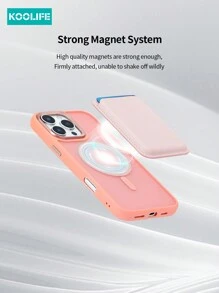 Koolife 1pc Magnetic Charging Shockproof Anti-Drop Matte Skin-Feel Phone Case With Personalized Frame Design Large Camera Hole PC+TPU Compatible With Apple 18pro/18pro Max/17/17 Air/17 Pro Max/16/16pro/16plus/16promax/11/11pro/11promax/12/12pro/12promax/13/13pro/13promax/14/14plus/14pro/14promax/15/15pro/15plus/15promax/ Galaxy S25Ultra/24Plus/23/Galaxy 22 - Pink + Magnetic Card Holder - View 3