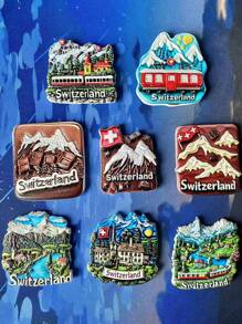 Single Resin Travel Souvenir Artwork Box Sticker Fridge Magnet, Depicting Landmarks & Natural Scenery Of Switzerland (Zurich, Geneva, Lucerne, Interlaken, Jungfrau, Titlis, Matterhorn, Bern, Chillon Castle, Pilatus, Lake Lucerne) As Unique Cultural Decoration, Craft Gift For Friends, Office, Kitchen, Home - Multicolor - View 3