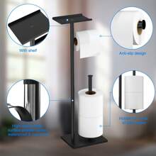 Freistehender Toilettenpapierhalter mit Ablagefläche Oben, schwarzer Toilettenpapierhalterständer, Boden-Klopapierhalter Stehend