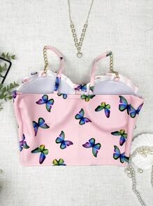 ELLIE Neoprene Cropped Top With Braided Straps And Butterfly Print With Padding - 淺粉色 - 查看 4
