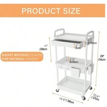 带抽屉的滚动实用推车，实用推车由多功能存储整理工具制成，适用于厨房、浴室、客厅、办公室、整理器和存储，3 层滚动推车，女孩大学宿舍必备品，办公桌整理器，粉色。户外装饰 - 白色3層附抽屜 - 查看 9