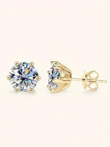 LOVESSOM 1 Pair 925 Sterling Silver Moissanite Stud Earrings, 0.3ct/0.5ct/1ct/2ct Moissanite, Women's High-End Silver Earrings, Minimalist & Fashionable, Shiny Luster, Suitable For Daily Wear, Dresses, Weddings, Parties, Christmas And Valentine's Day Gifts - Gold - View 11