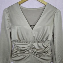Long Sleeve Bodysuit With Abdomen Detail - Beige - View 2