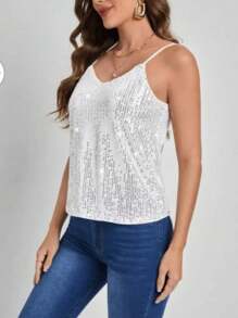 Women's Premium Silver Tank Top With Thin Straps And Shiny Details Fashion - 白色 - 查看 1