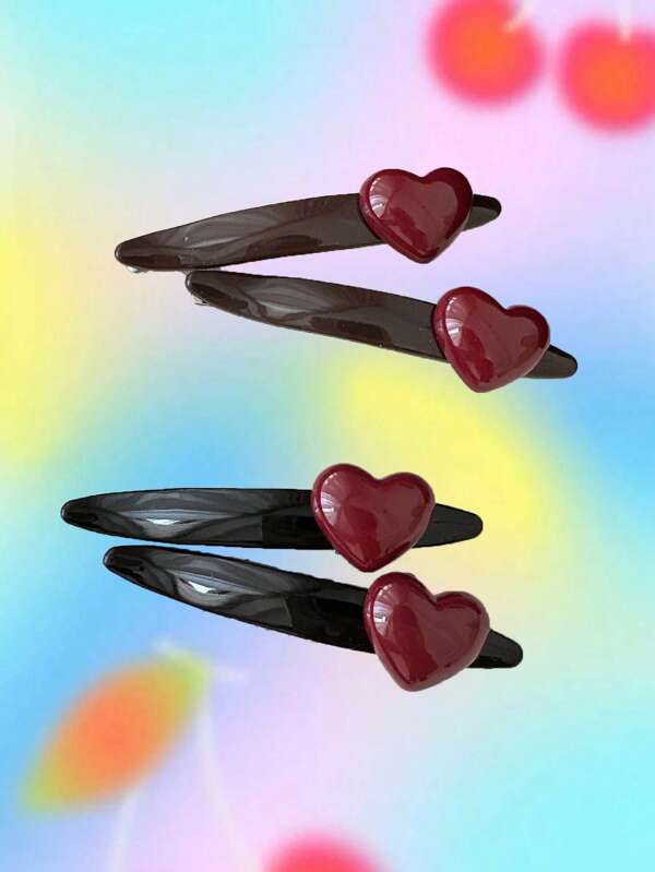 2 szt. Czekoladowe czarne i czerwone spinki do włosów w kształcie serca, francuskie spinki do włosów w stylu retro, wysokiej jakości spinki do włosów, spinki do włosów, spinki do włosów