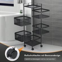Küchenwagen auf Rollen,Drehbarer Rollwagen,Küchenrollwagen,Obstkorb Aufbewahrungsbehälter mit 5 Etagen,Küchenregal,Herausnehmbares Nischenregal,Badregal,Schwarz,für Küche Wohnzimmer Bad Lagerung