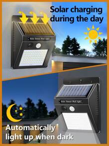 1/4 piezas Lámpara de pared solar de 60 LED, luz de acampada portátil impermeable de ABS a 6000K, con sensor de movimiento y 3 funciones inteligentes, compatible con batería de ión de litio 18650 para exteriores, jardín, garaje, camino, patio