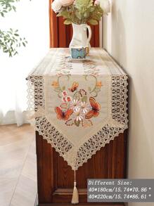 1 Peça Trilho de Mesa Bordado em Renda Vazada com Borlas, Tecido Metálico Brilhante 100% Poliéster, Bordado Delicado Solúvel em Água, Decoração Doméstica, Interno e Externo, Festa de Casamento - Multicolorido - Visão 3