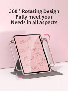 1 Nice Bow 720 Swivel Case With Pen Slot, Acrylic Clear Crystal Back Cover, IPad Drop Case With Sleep/Wake Support - Pink - View 2
