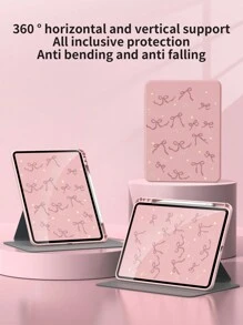 1 Nice Bow 720 Swivel Case With Pen Slot, Acrylic Clear Crystal Back Cover, IPad Drop Case With Sleep/Wake Support - Pink - View 1