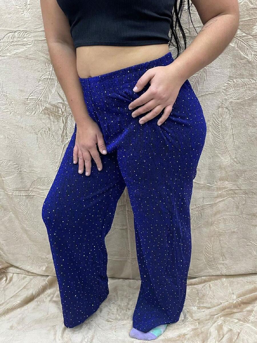 pantalón de mujer con brillos - Azul - Ver 1