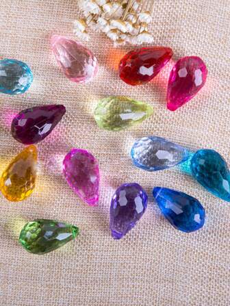 20pcs/30pcs 13mm X 24mm Acrylic Faux Crystal Water Drop Pendant Beads For DIY Curtain, Divider, Bracelet, Necklace, Assorted Color