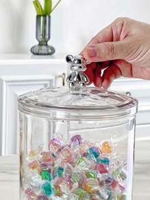 1pc/ Sealable Jar With Lid, Reusable Clear Plastic Sealable Jar With Cute Bear Shape Lid, Home Kitchen Food Storage Container For Kitchen Organisation And Storage, Perfect For Storing Snacks, Sweets, Tea, Nuts, Cereals And Coffee Beans.
